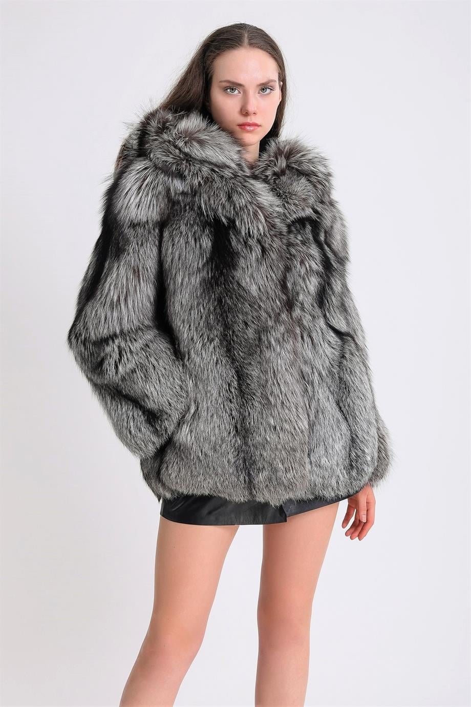 Manteau en fourrure de renard naturel shadow, LC Leather Club