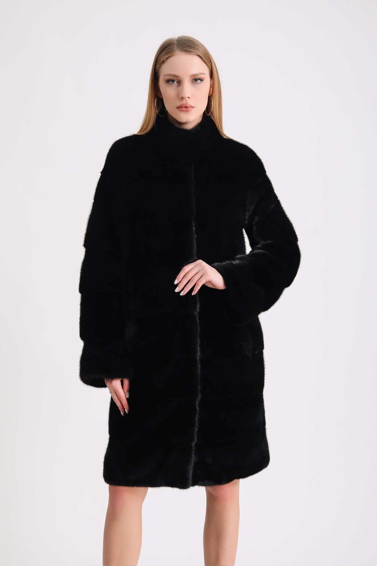 Manteau en vison noir naturel, LC Leather Club