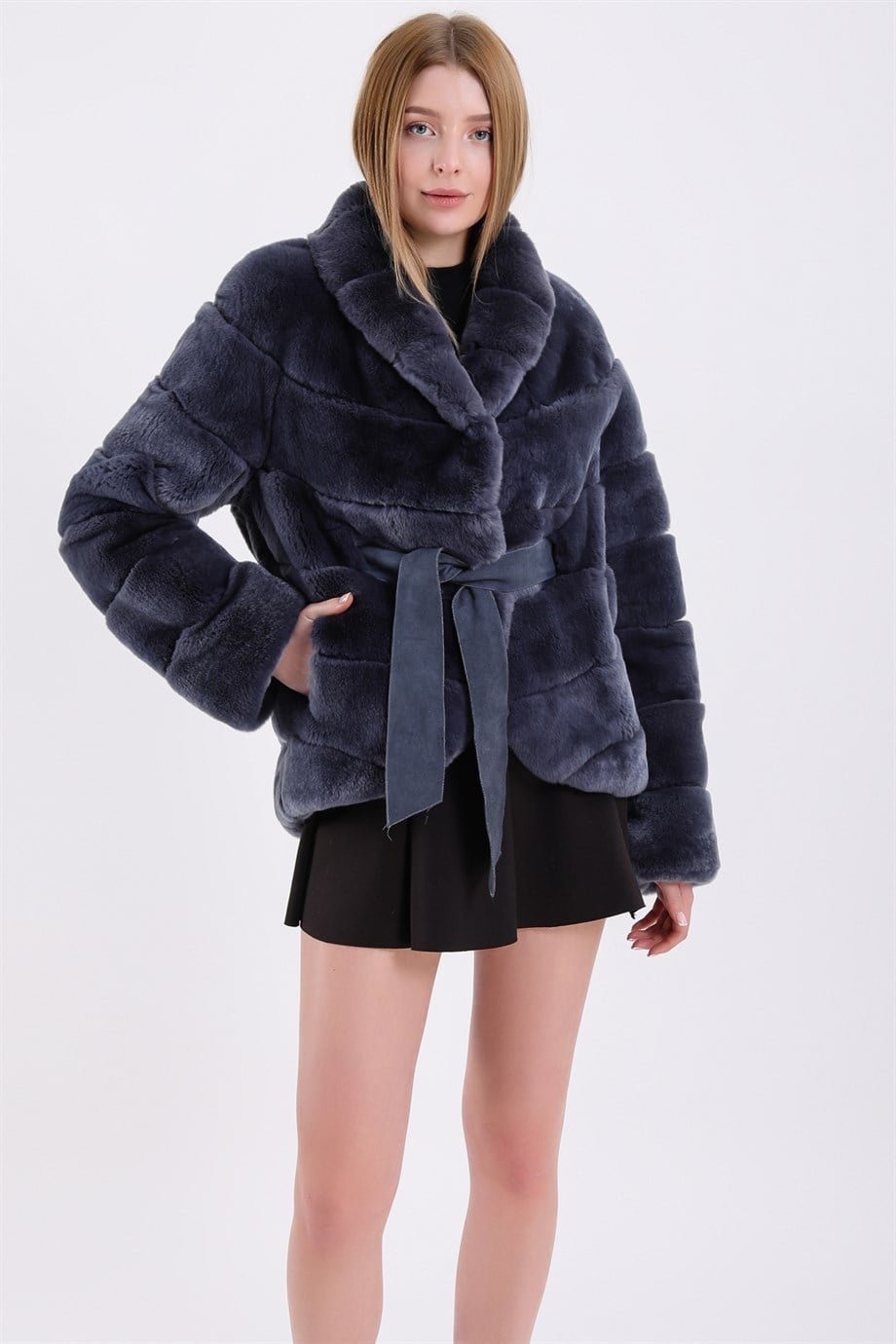 Manteau en rex bleu océan, LC Leather Club