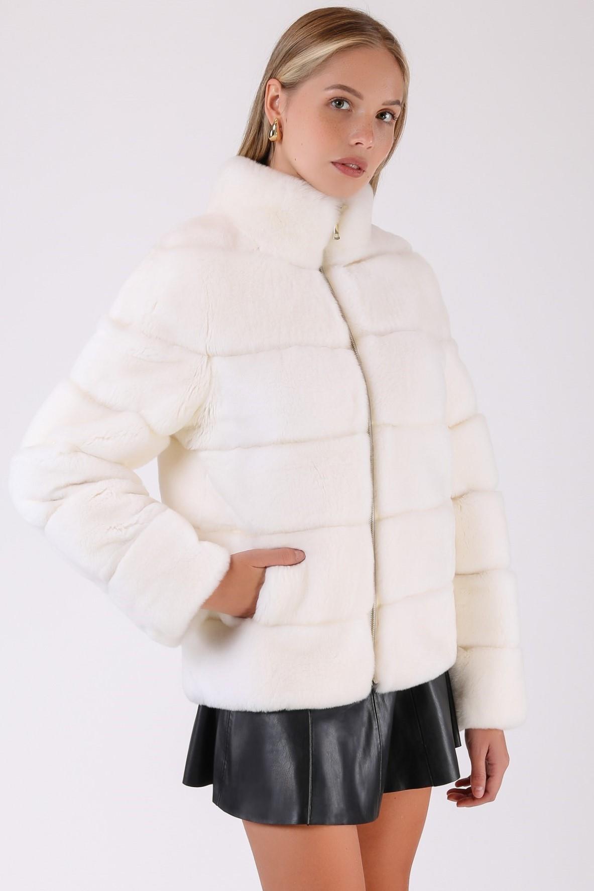Manteau en fourrure rex blanc optique, LC Leather Club