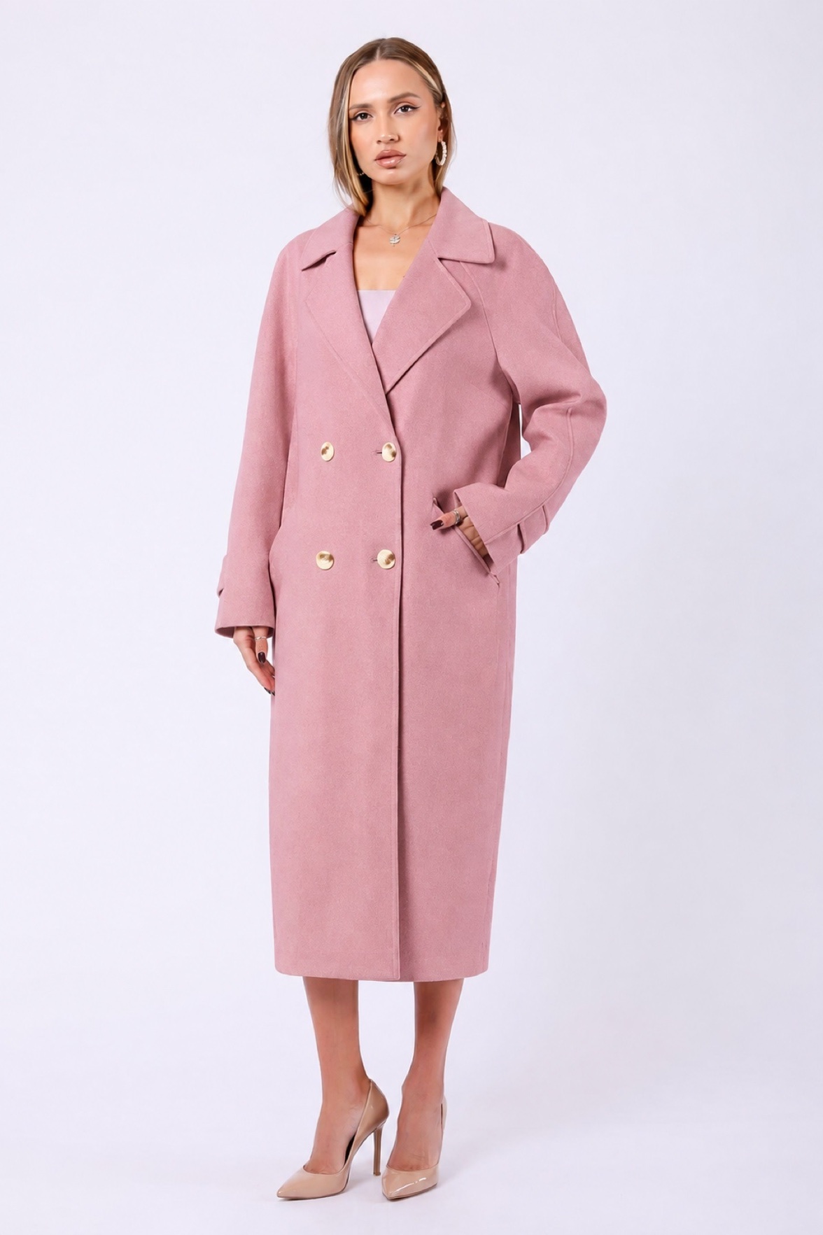 Manteau Katherine en pur cachemire rose, LC Leather Club