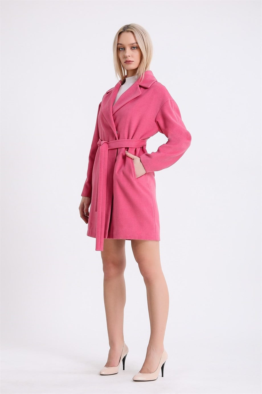 Manteau en cachemire rose, LC Leather Club