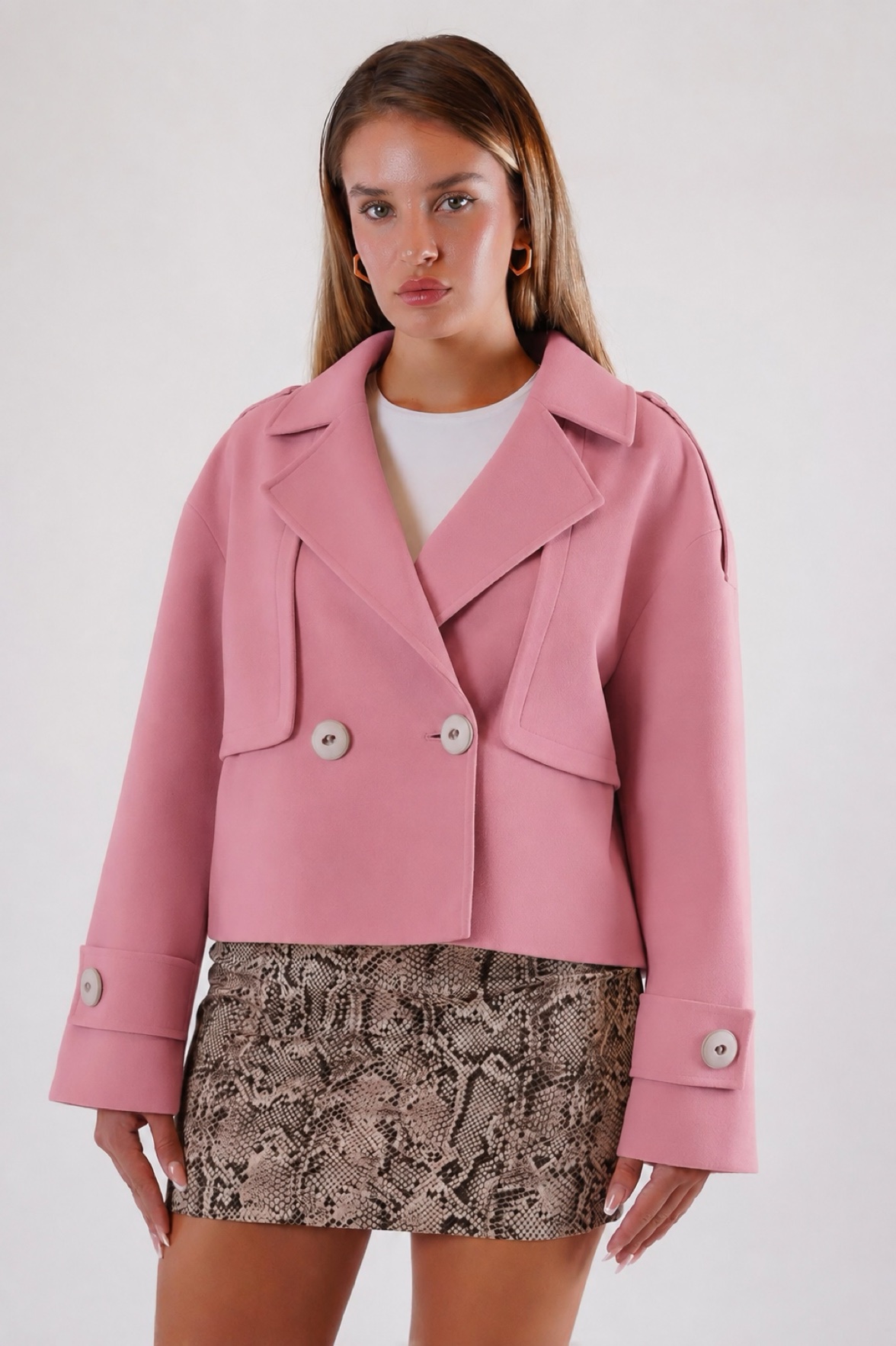 Manteau en cachemire rose oversize, LC Leather Club