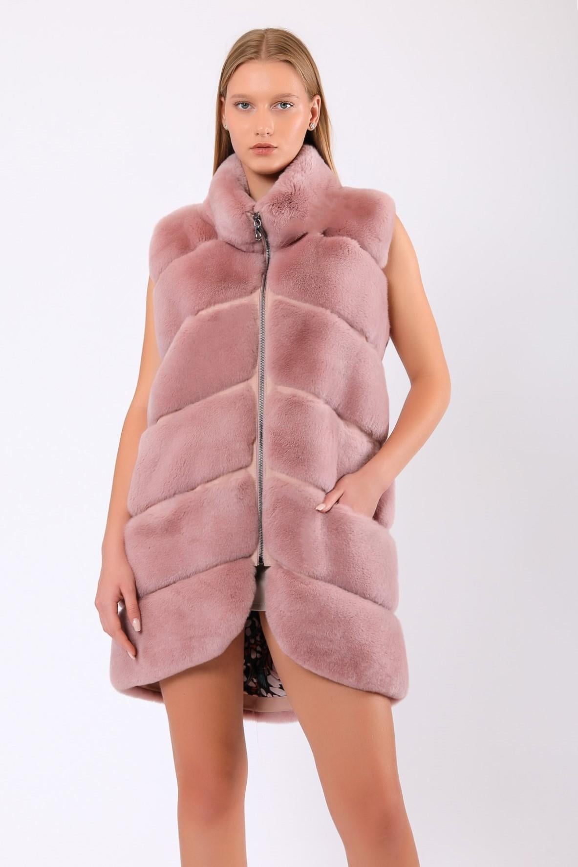 Gilet Valentina en fourrure rose, LC Leather Club