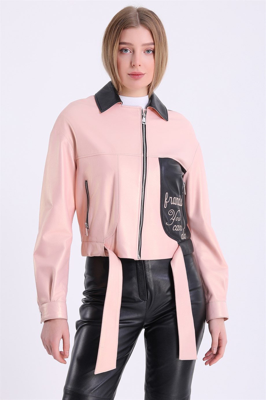 Pudra Kadın Figürlü Deri Ceket, LC Leather Club