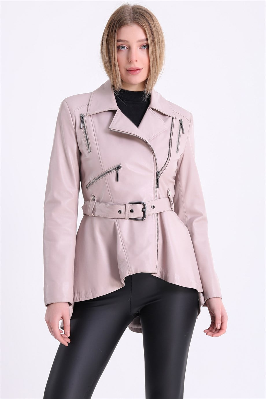 Veste longue en cuir poudré, LC Leather Club