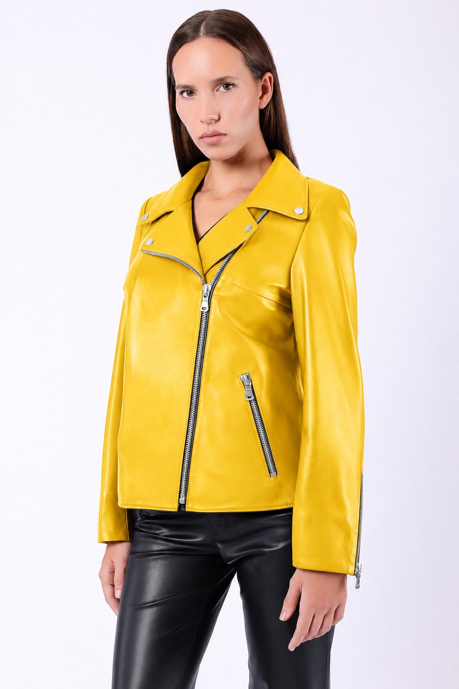 Sarı Kruvaze Hakiki Deri Ceket, LC Leather Club