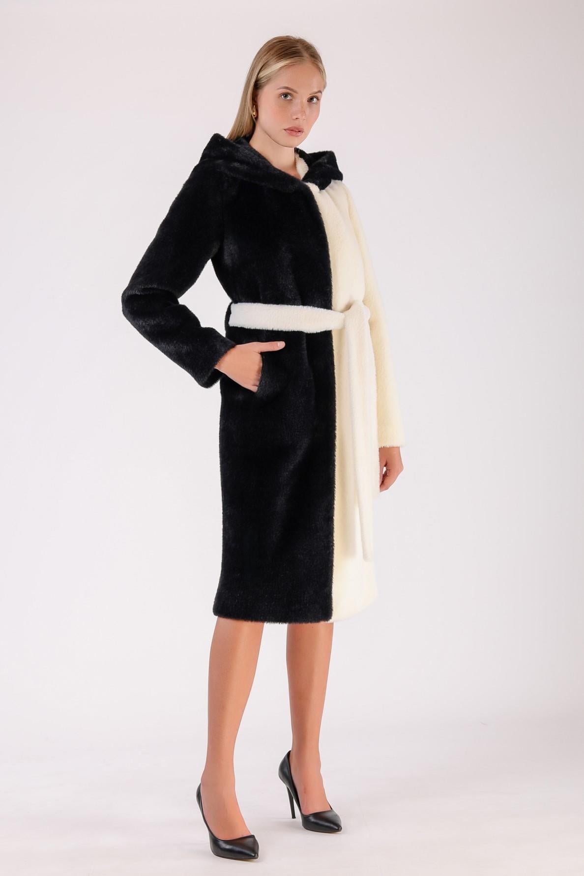 Manteau en laine noir et blanc avec contraste, LC Leather Club