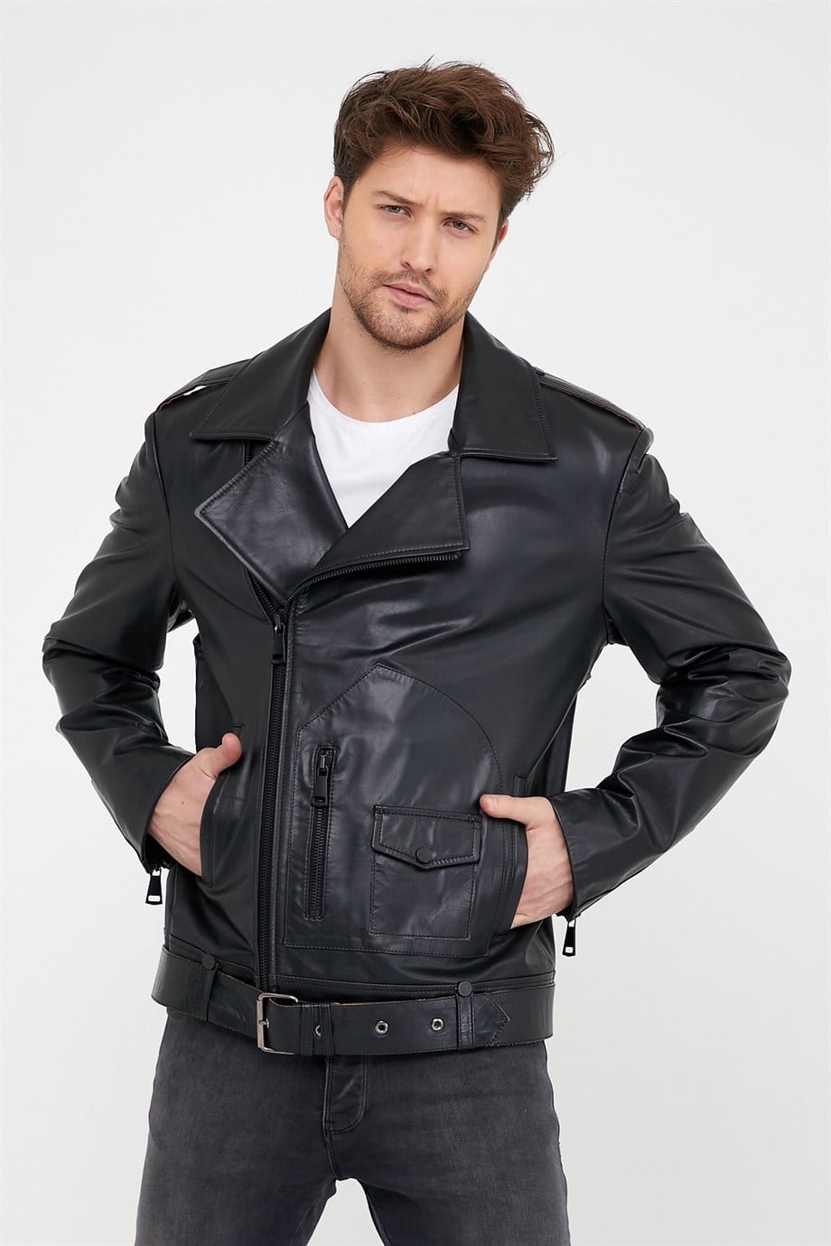 Veste en cuir noir Biker, LC Leather Club