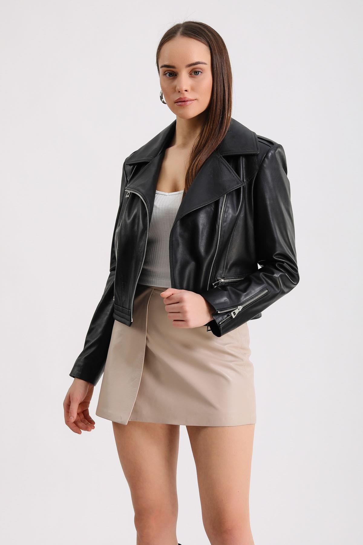 Veste en cuir noir style biker, LC Leather Club