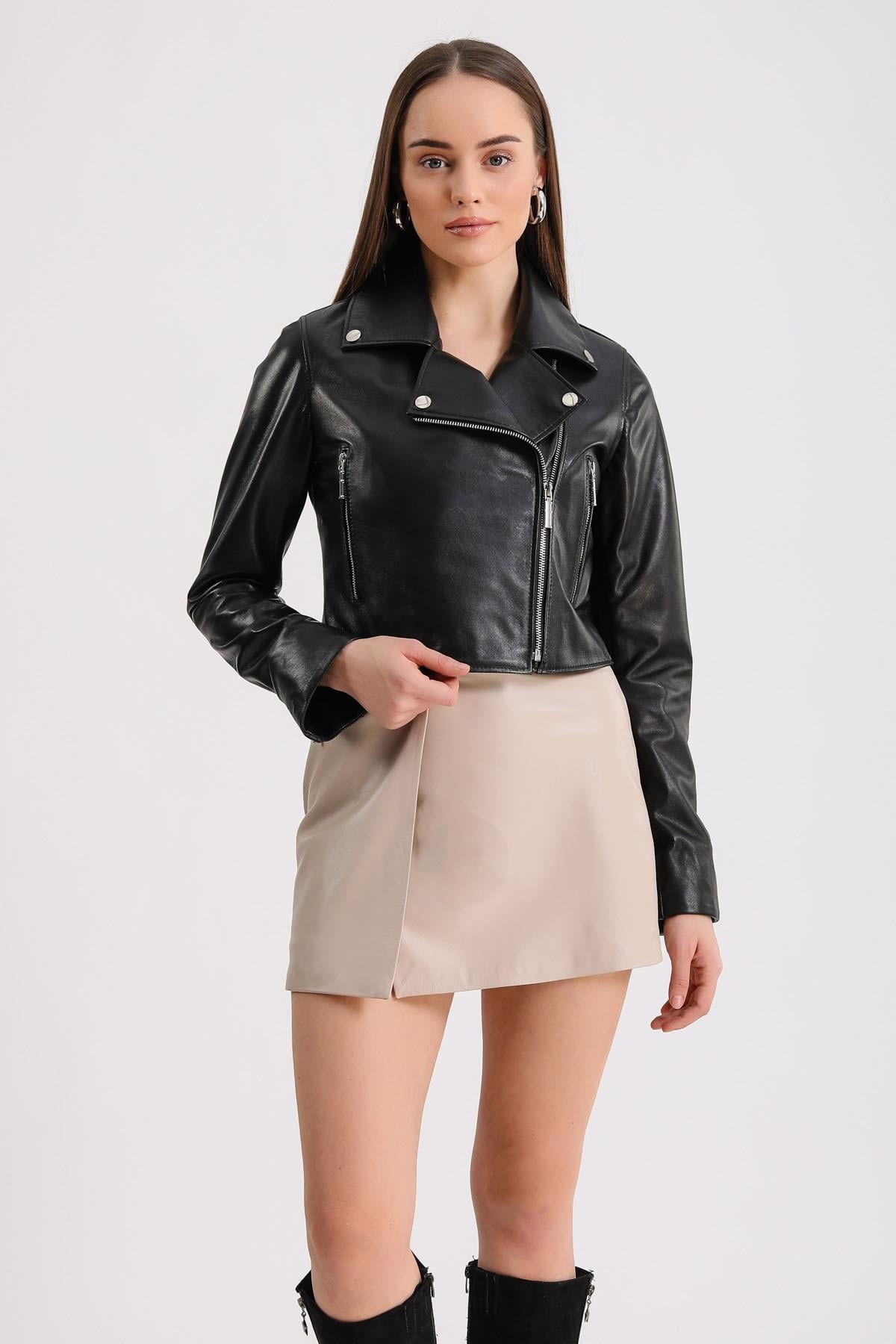 Veste en cuir noir style biker, LC Leather Club