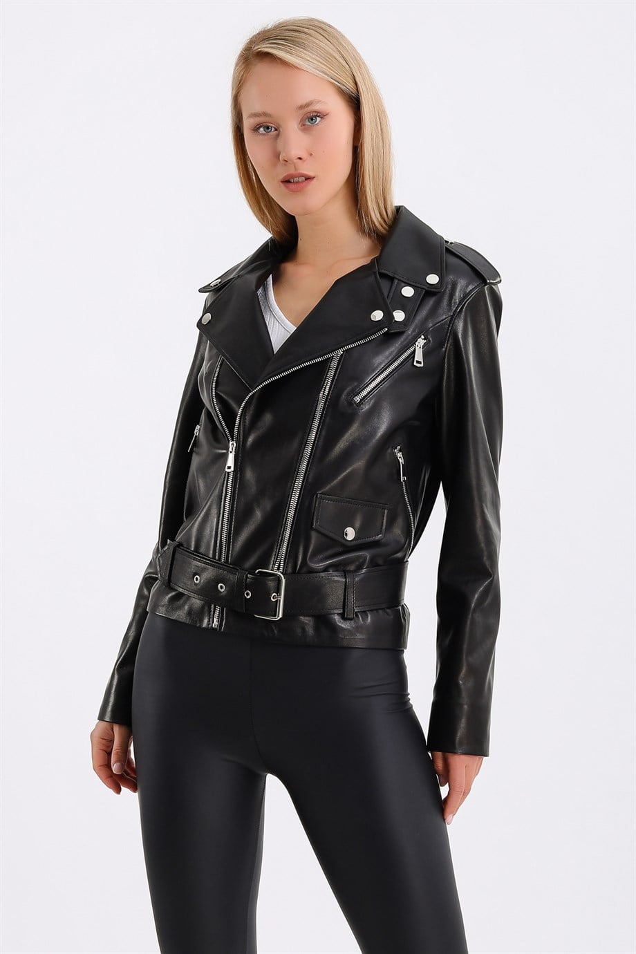 Veste biker en cuir noire, LC Leather Club