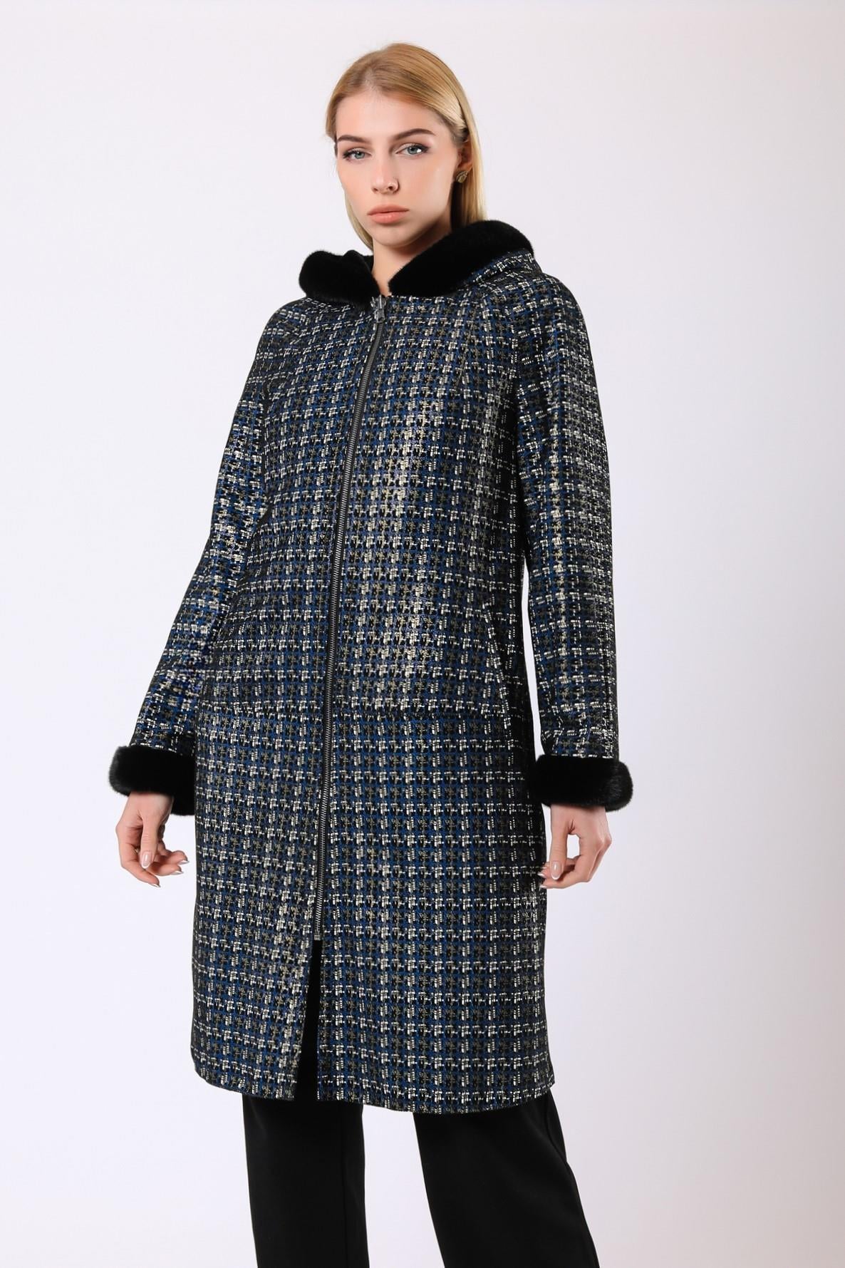 Zwarte reversibele leren en bontmantel Blue, LC Leather Club