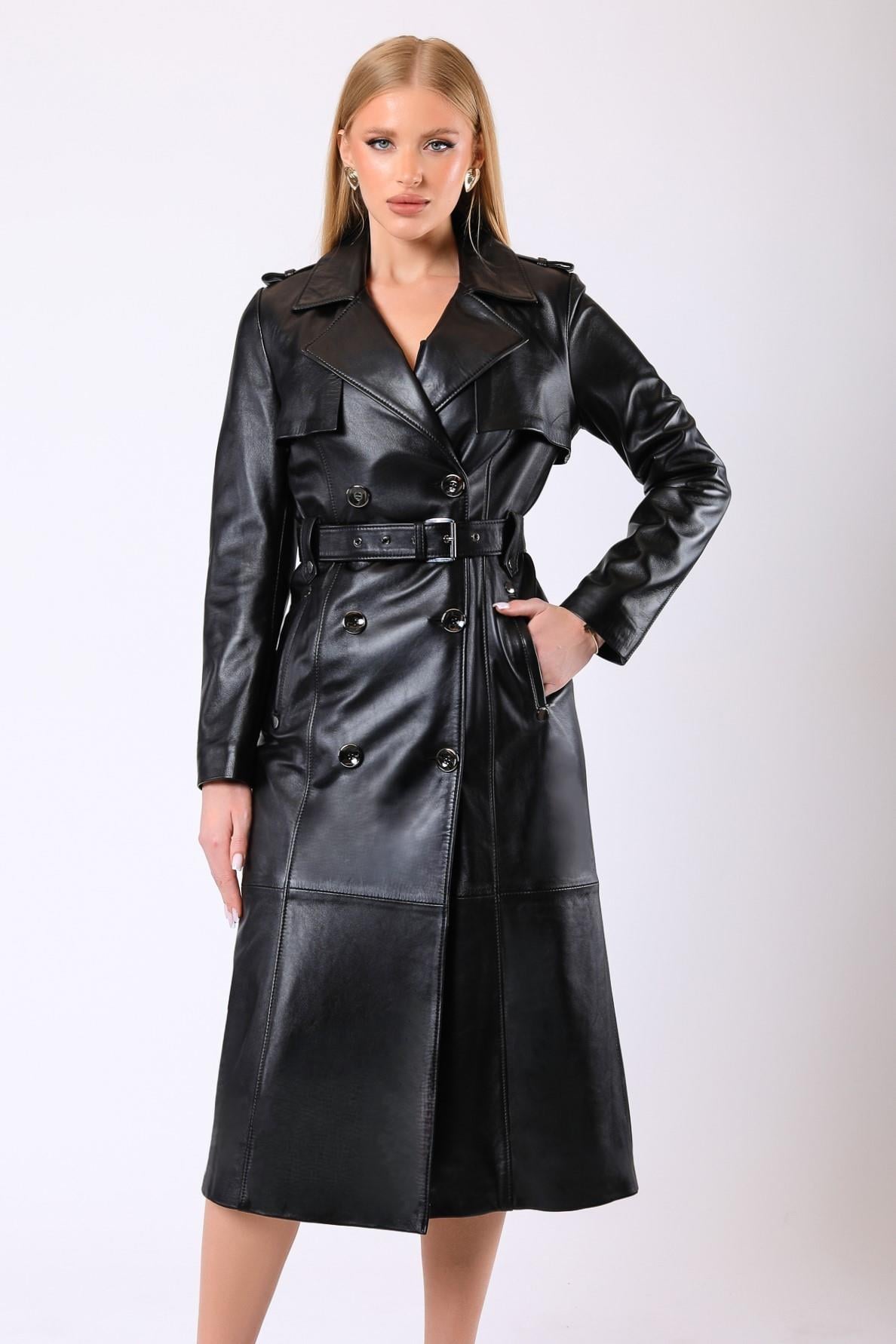 Trench en cuir noir Celine, LC Leather Club
