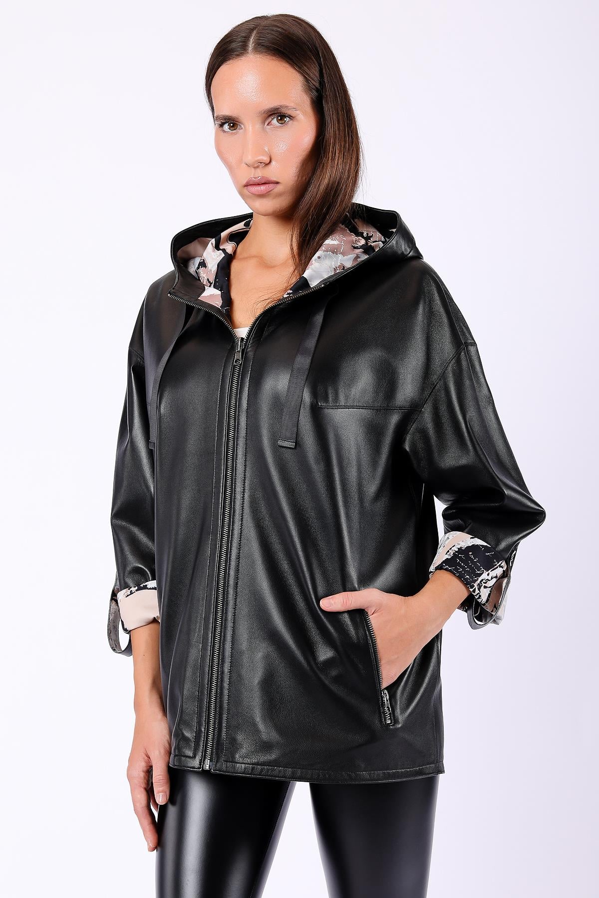 Manteau en cuir noir réversible, LC Leather Club