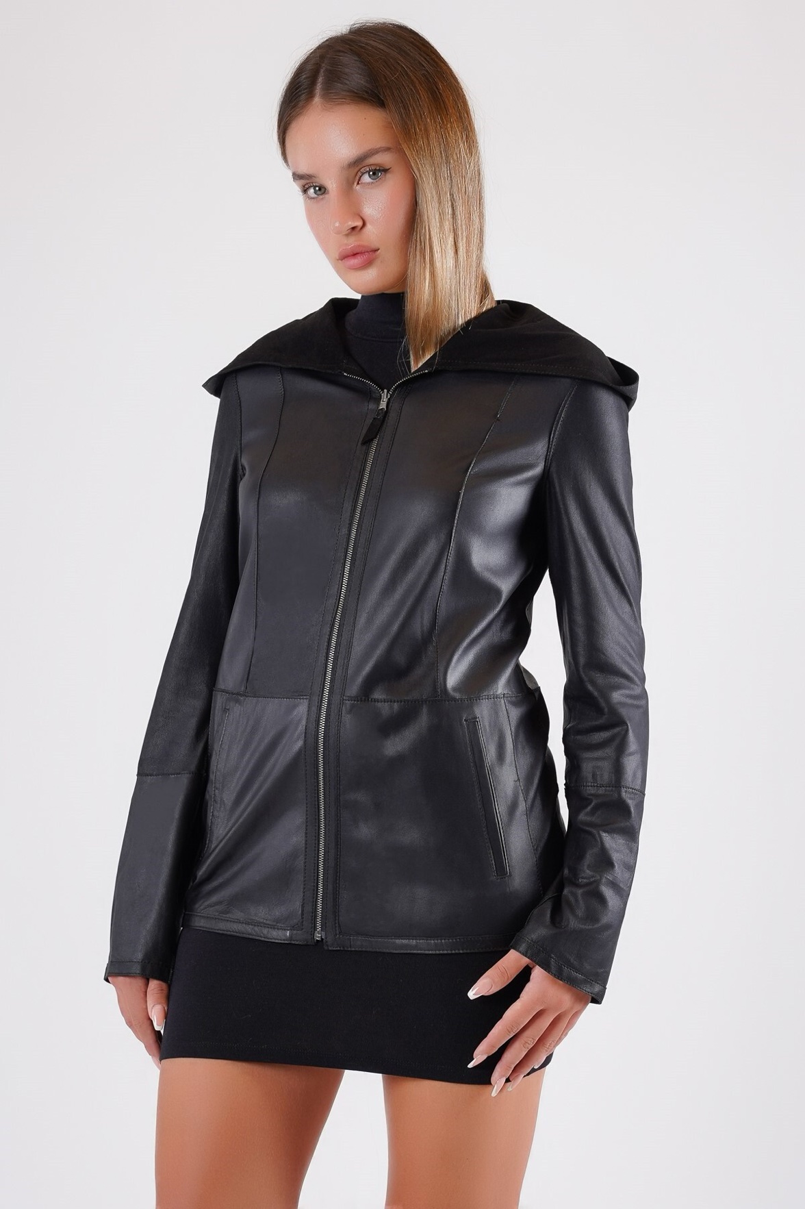 Czarna dwustronna kurtka z prawdziwego zamszu, LC Leather Club