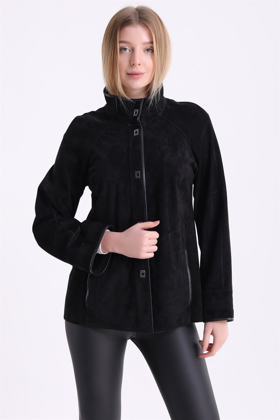 Schwarze beidseitige Wildlederjacke, LC Leather Club