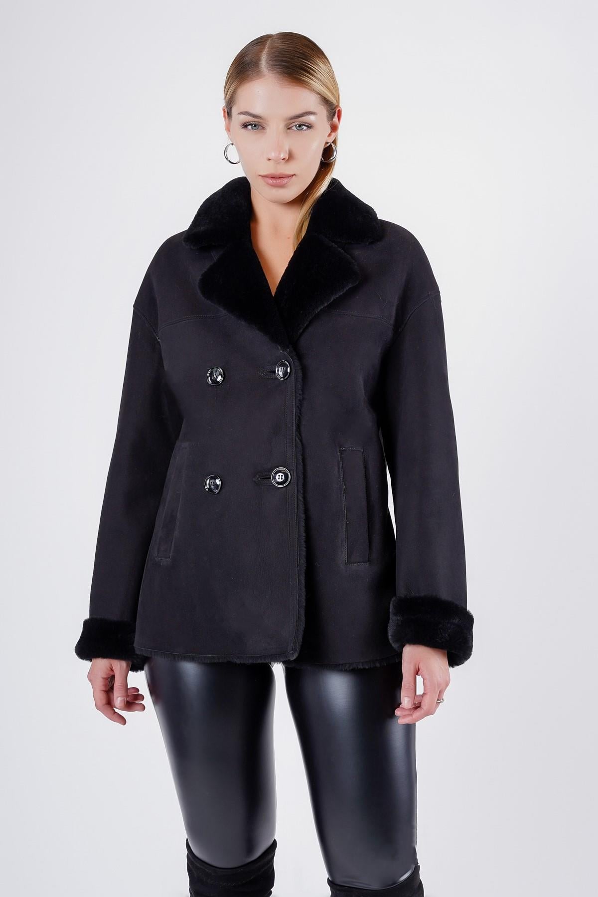 Manteau en fourrure et daim noir, LC Leather Club