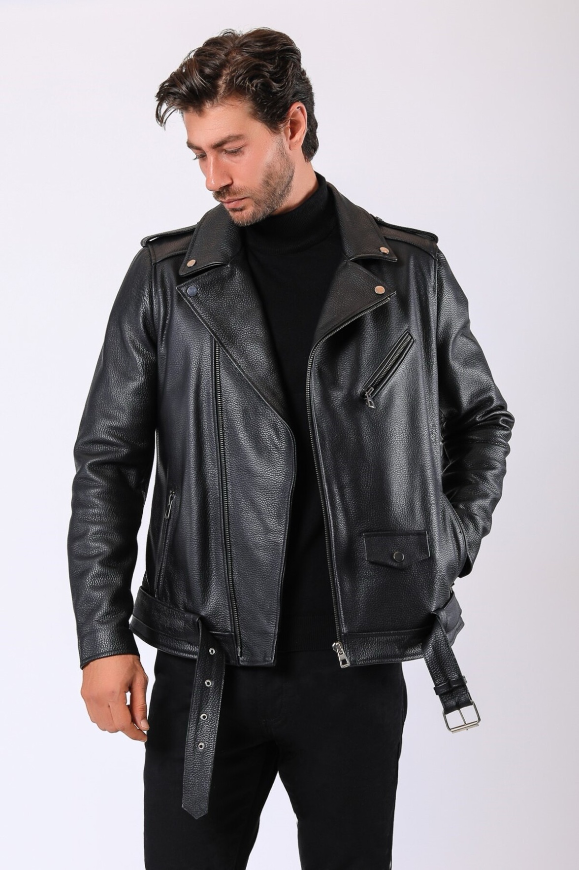 Czarna kurtka motocyklowa Jake ze skóry naturalnej, LC Leather Club
