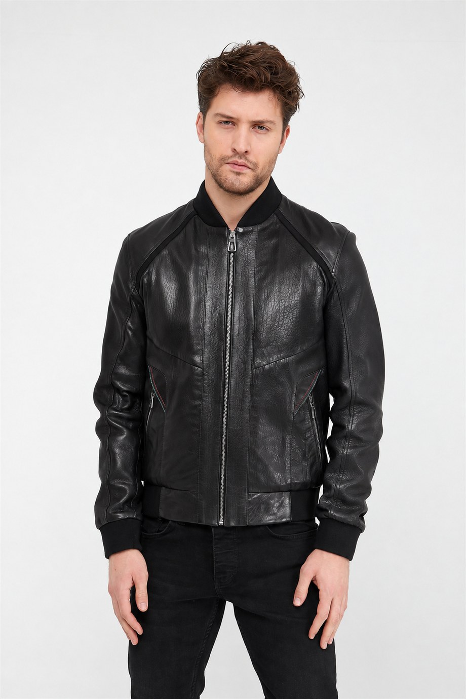 Siyah Jumbo Bomber Deri Ceket, LC Leather Club