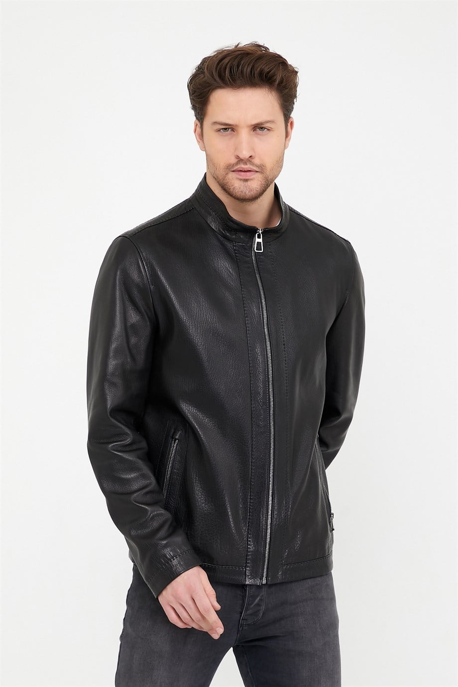 Veste en cuir noir Jumbo classique, LC Leather Club