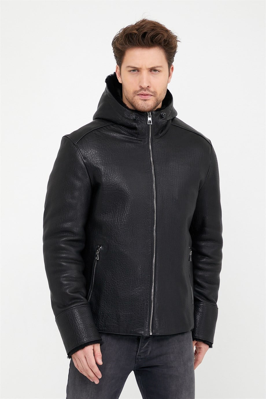 Manteau Jumbo en peau d'agneau noir, LC Leather Club