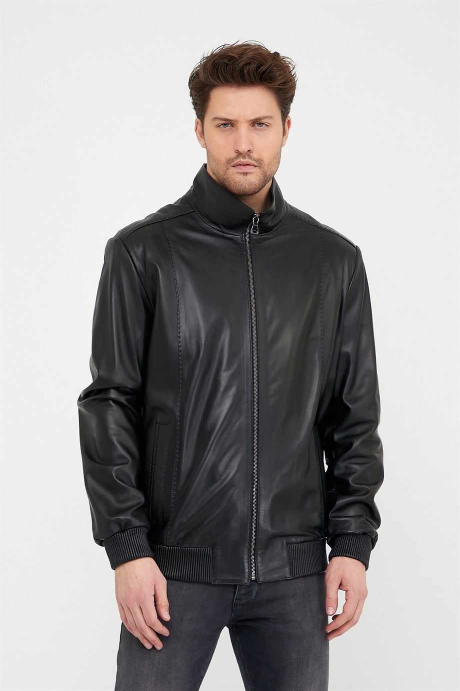 Veste en cuir noir classique, LC Leather Club