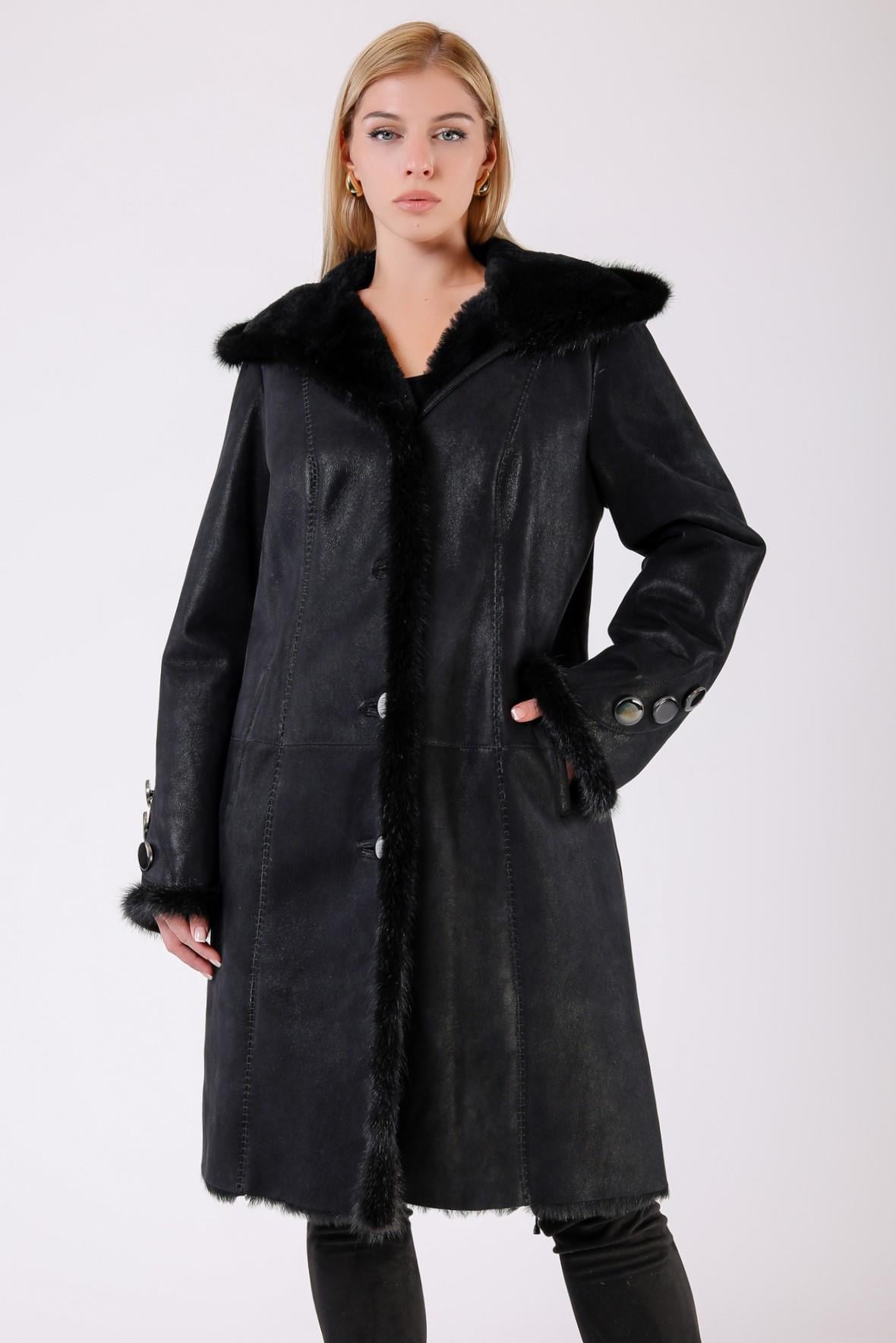 Manteau en fourrure noir, LC Leather Club