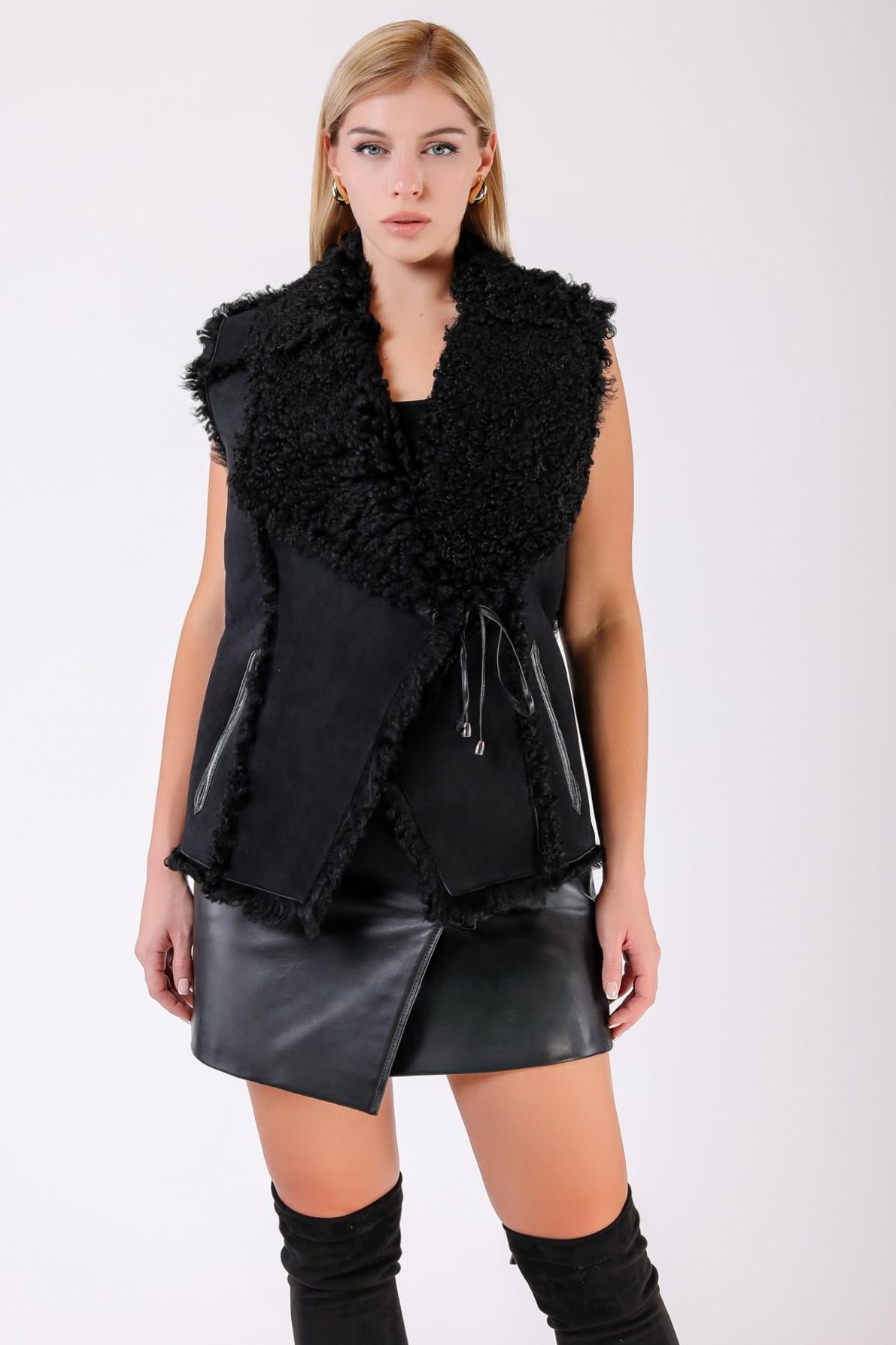 Gilet en fourrure noir, LC Leather Club