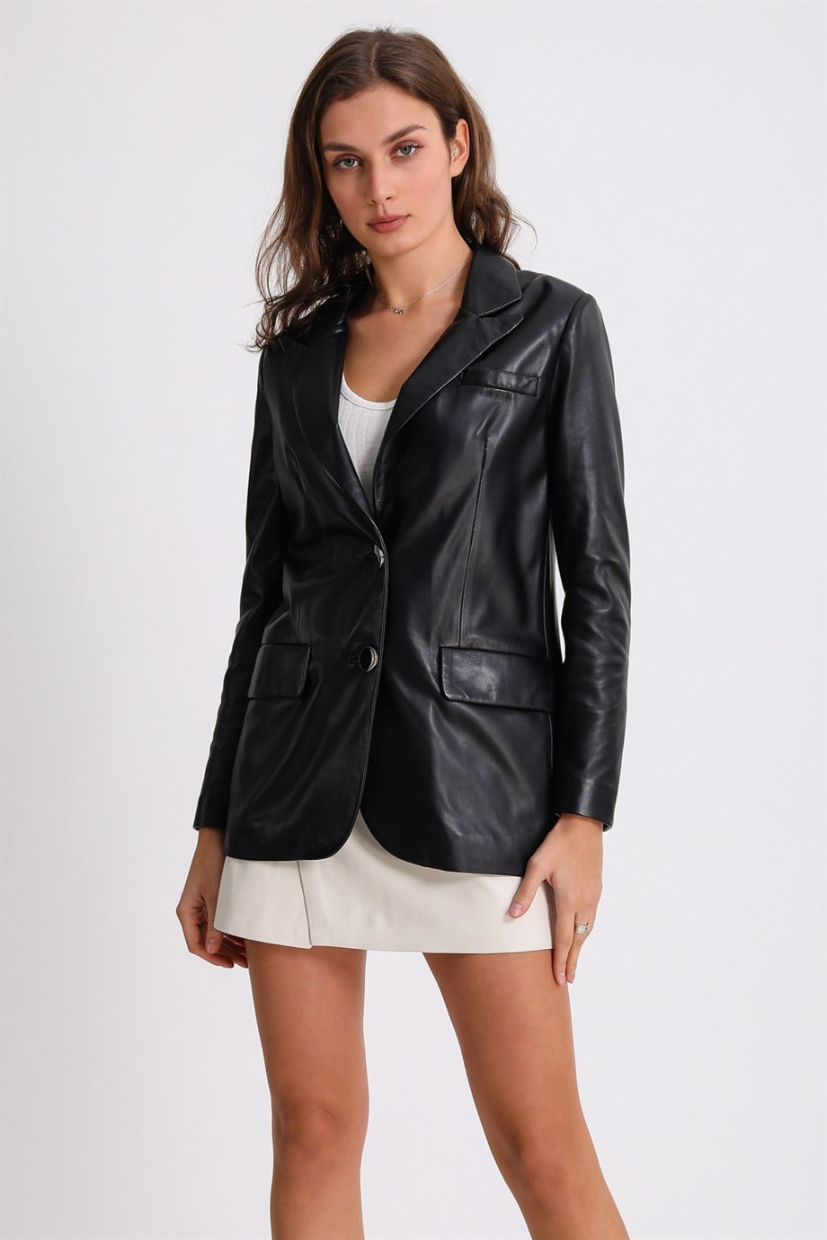 Veste blazer en peau d'agneau noire, LC Leather Club