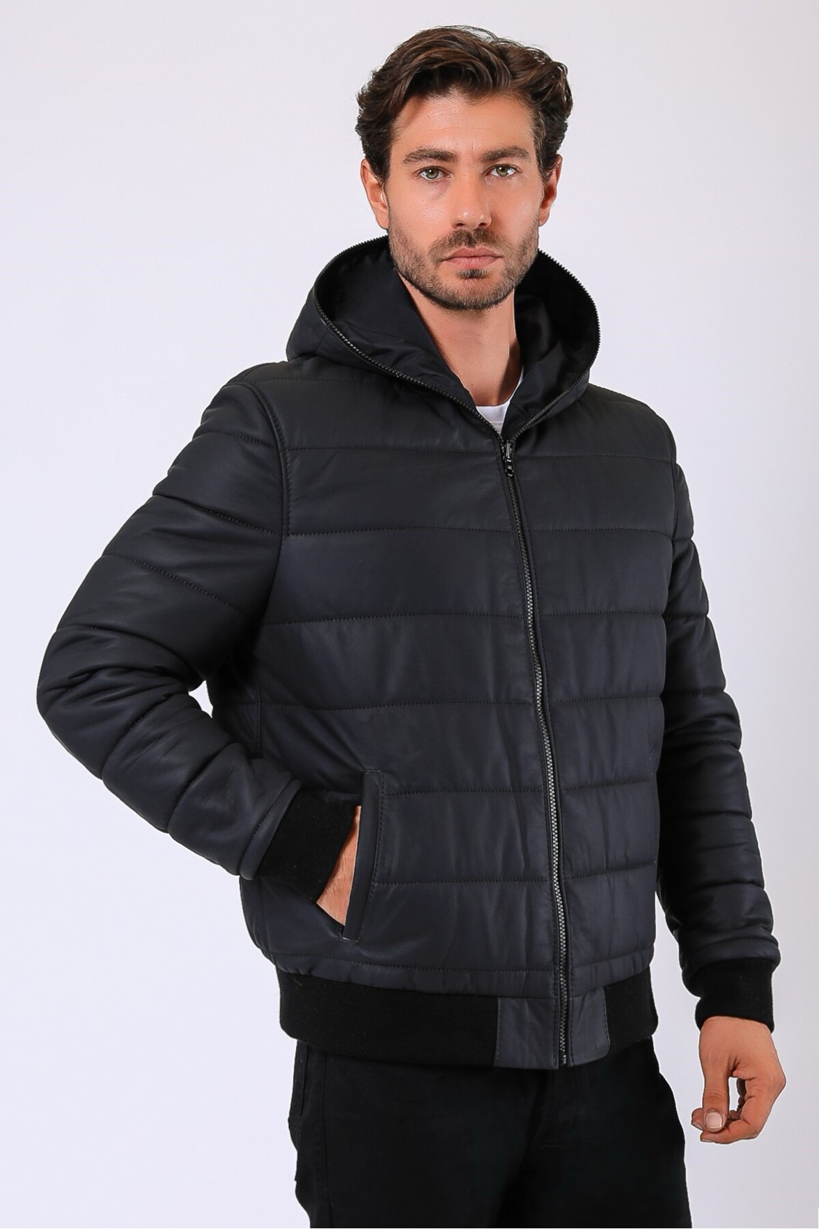 Czarny dwustronny płaszcz Lucas ze skóry naturalnej, LC Leather Club