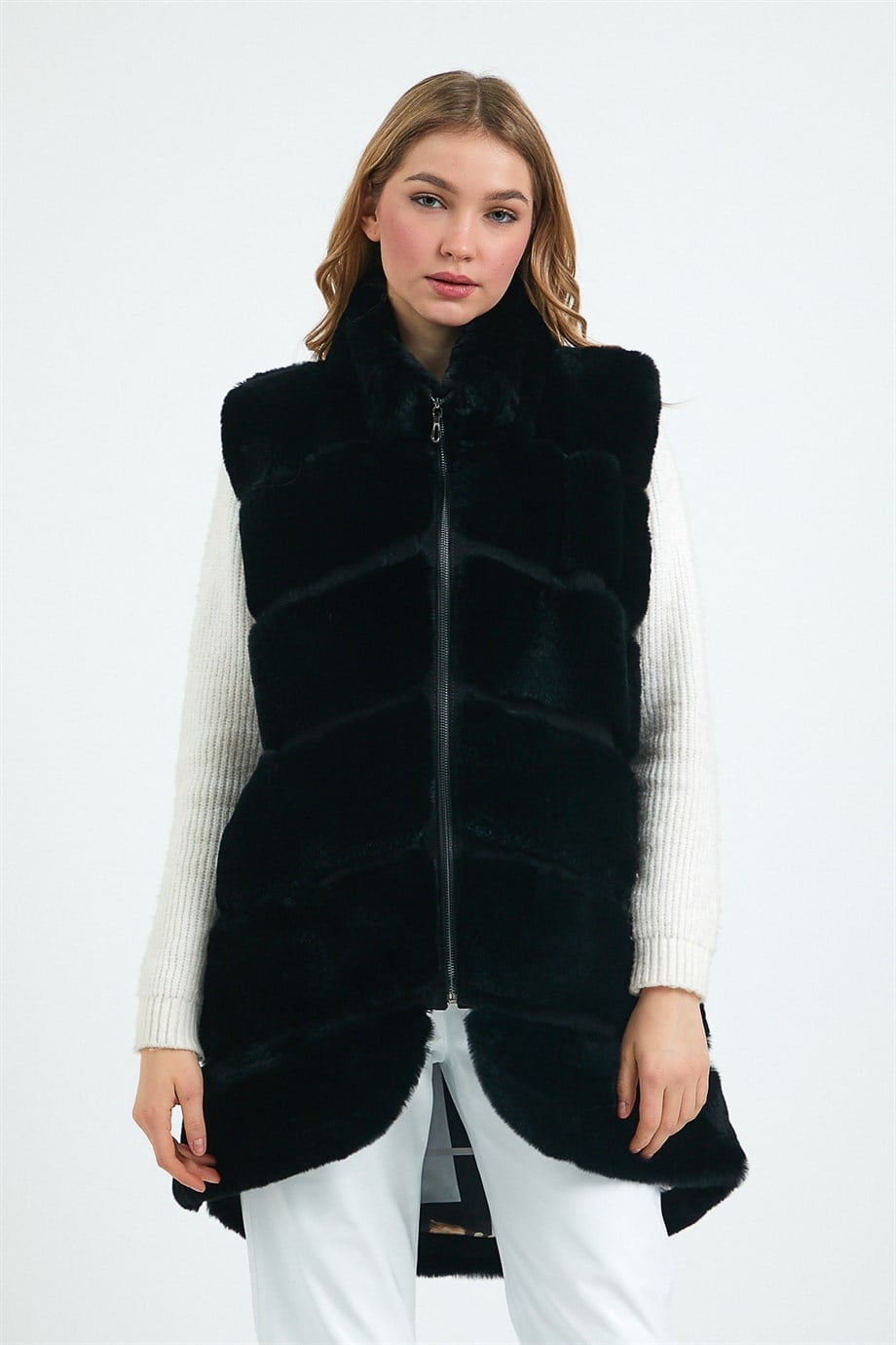 Gilet en fourrure de rex noir, LC Leather Club
