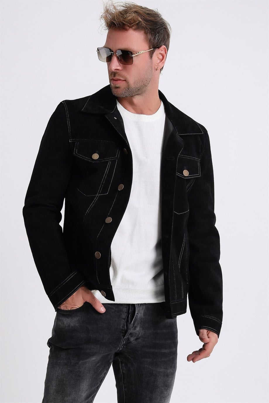 Veste en daim Nubuck noir, LC Leather Club