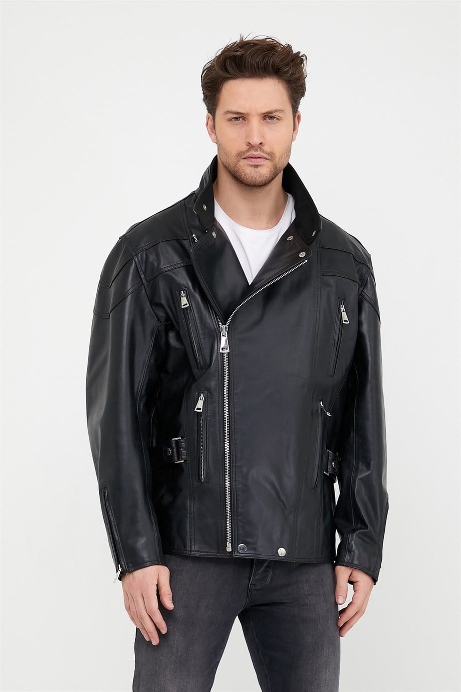 Veste en cuir noir Oversize, LC Leather Club