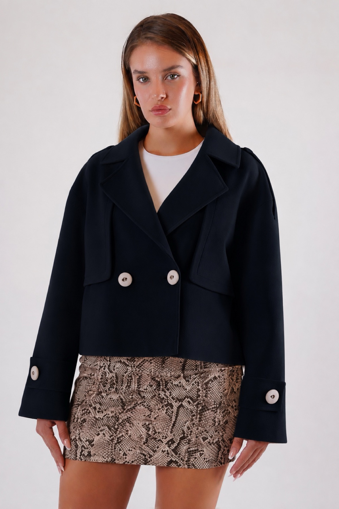 Manteau cachemire noir surdimensionné, LC Leather Club