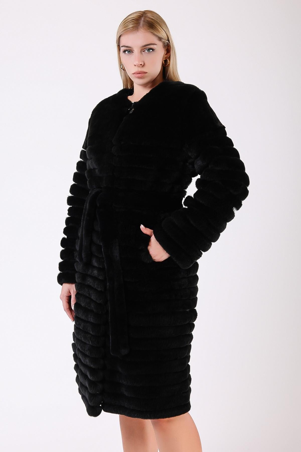 Manteau de fourrure rex noir, LC Leather Club