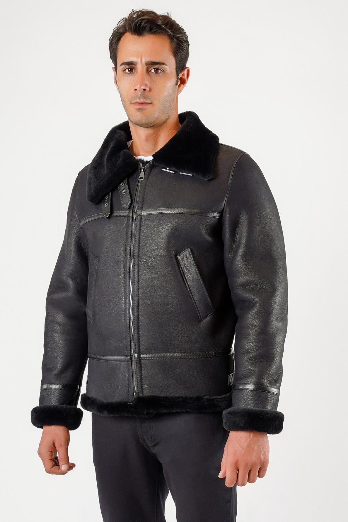 Manteau en fourrure de renard silky noir, LC Leather Club