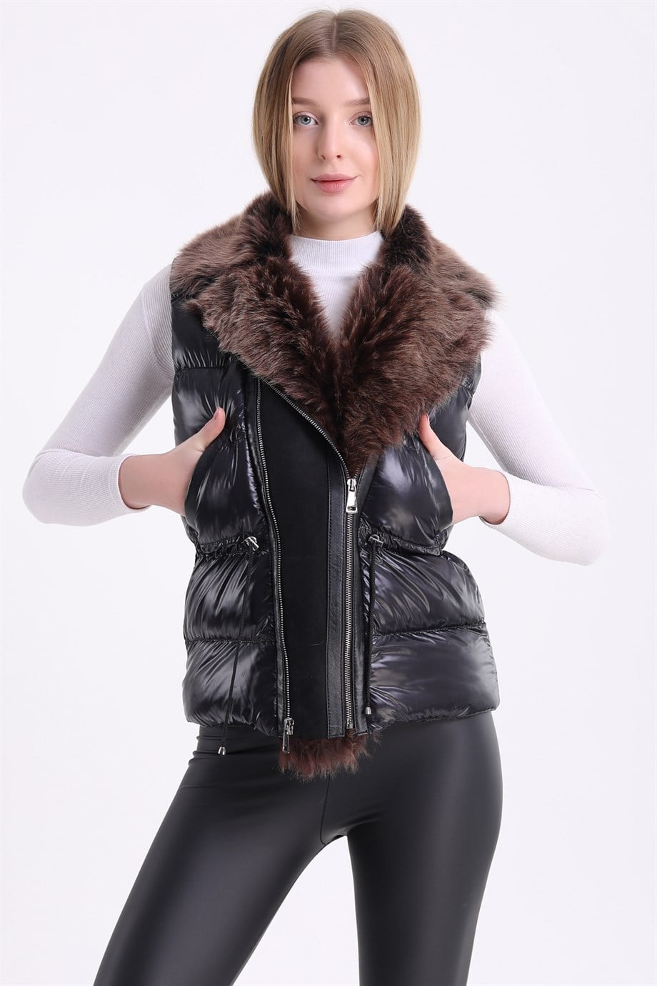 Gilet en fourrure d'agneau Toscane noir, LC Leather Club
