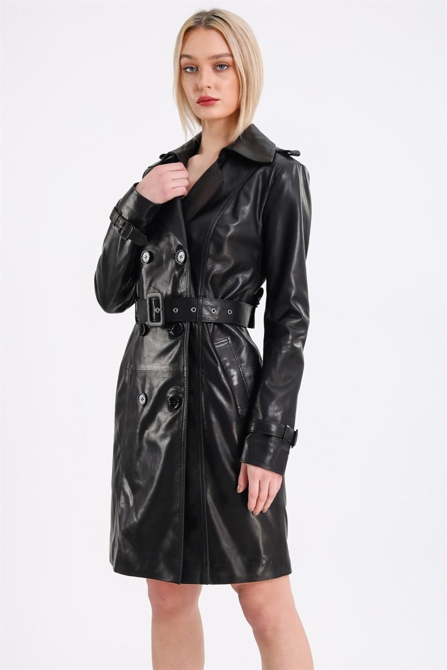 Trench-coat en cuir noir, LC Leather Club