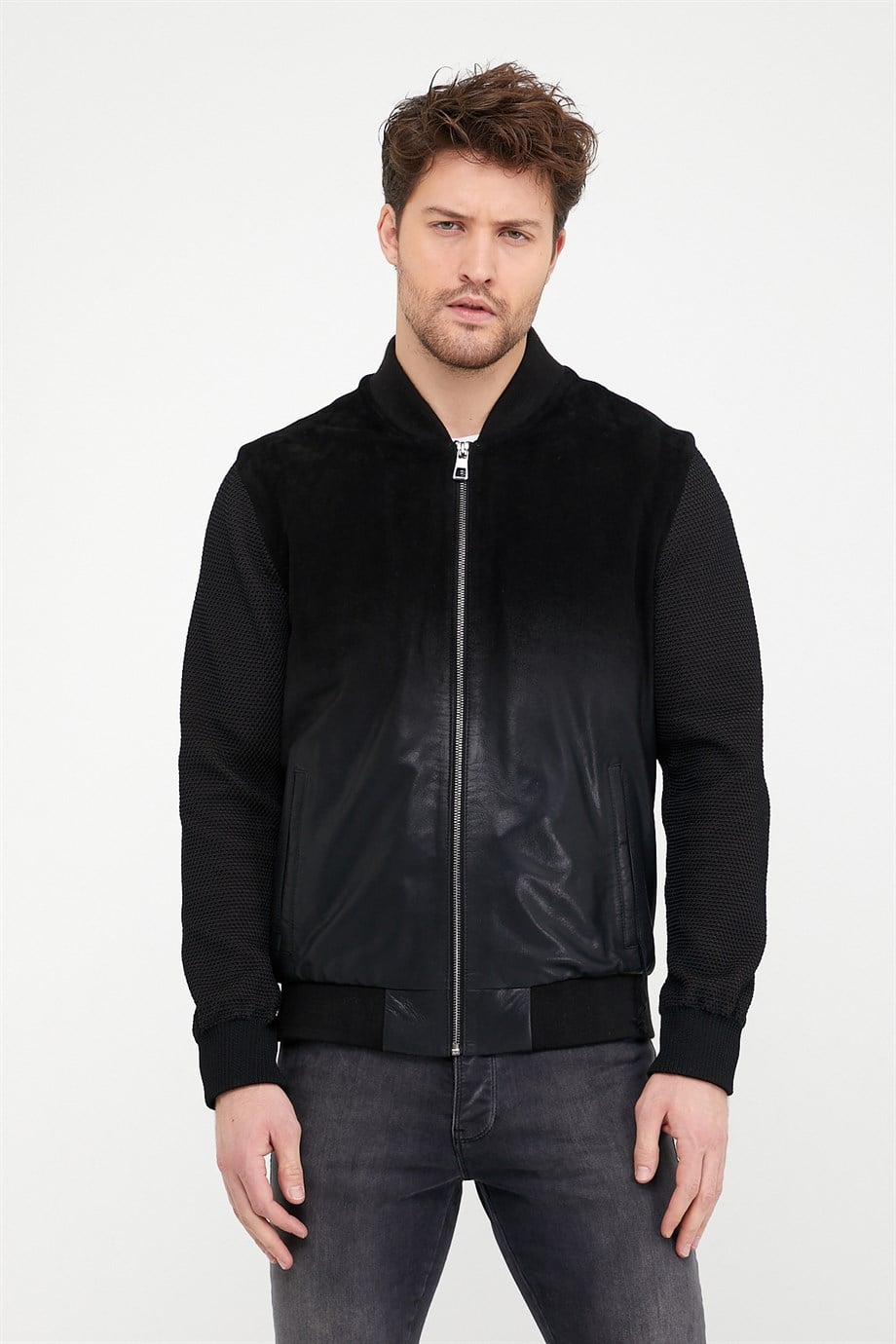 Veste en cuir noir Tricot Dégradé, LC Leather Club