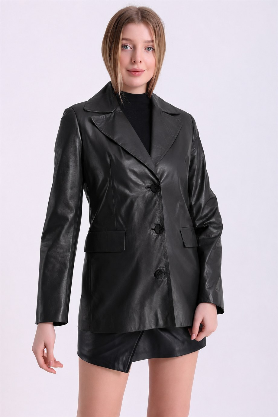 Siyah Uzun Blazer Deri Ceket, LC Leather Club