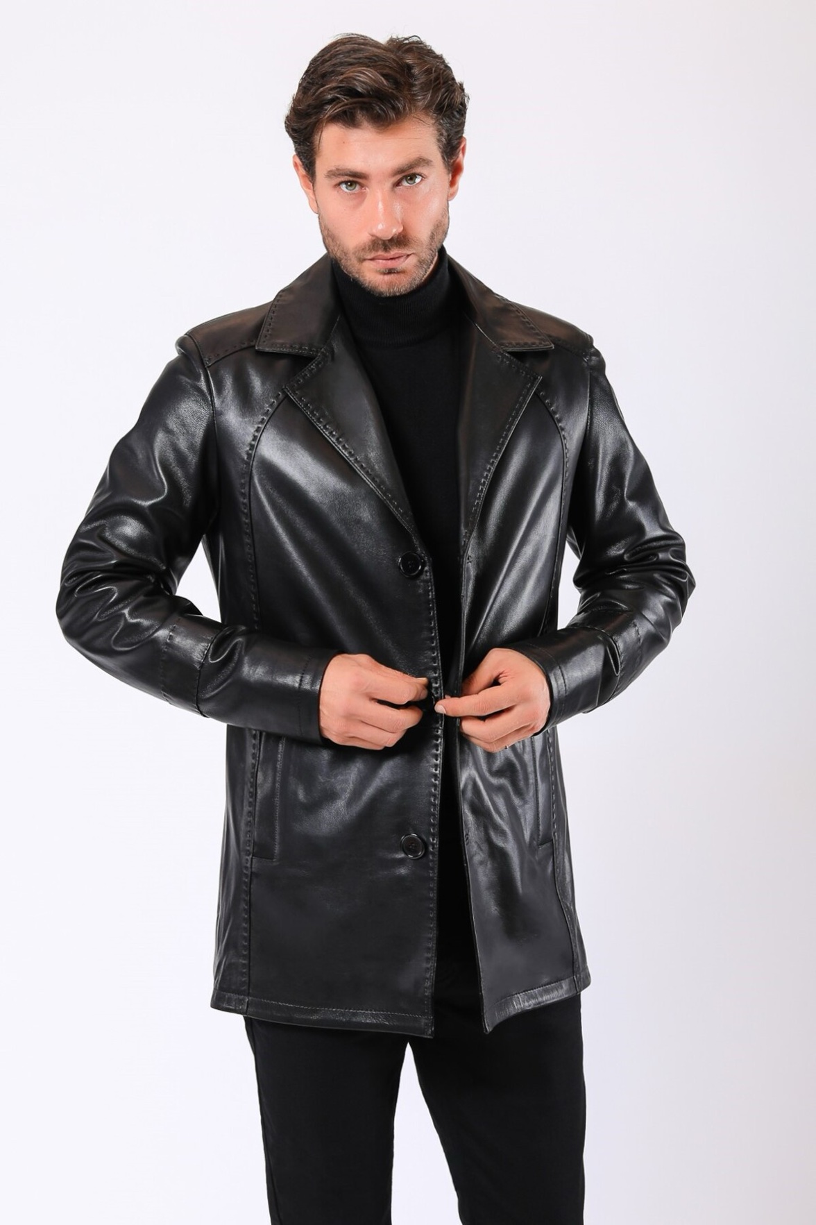 Czarna skórzana marynarka Valentin z prawdziwej skóry, LC Leather Club