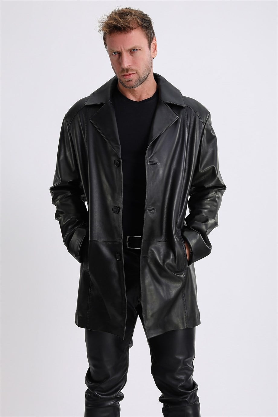 Manteau en cuir végétal noir, LC Leather Club