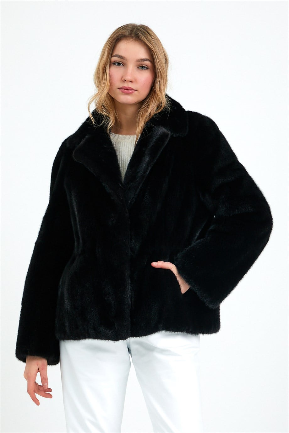 Veste en fourrure de vison noire, LC Leather Club