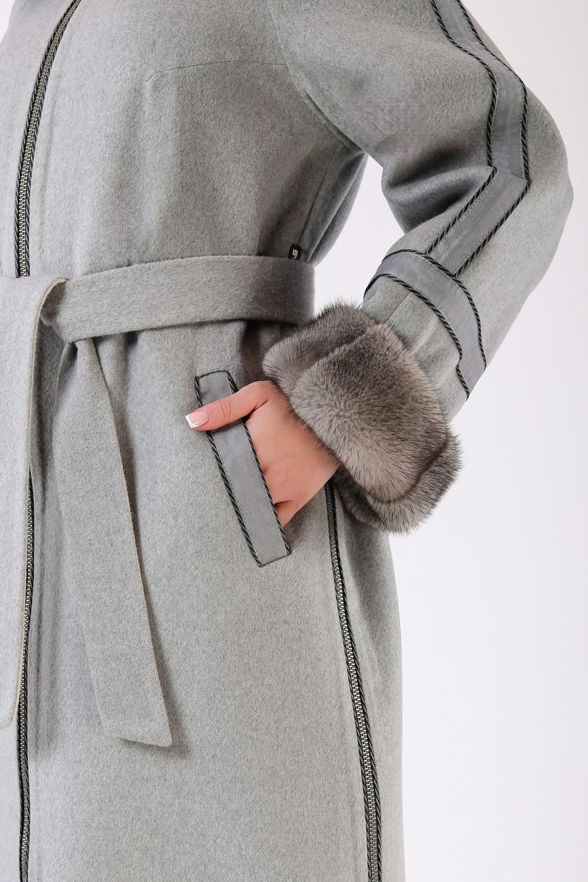 Cool Grey Alpaca Wool Coat with Mink Fur Trim | LC