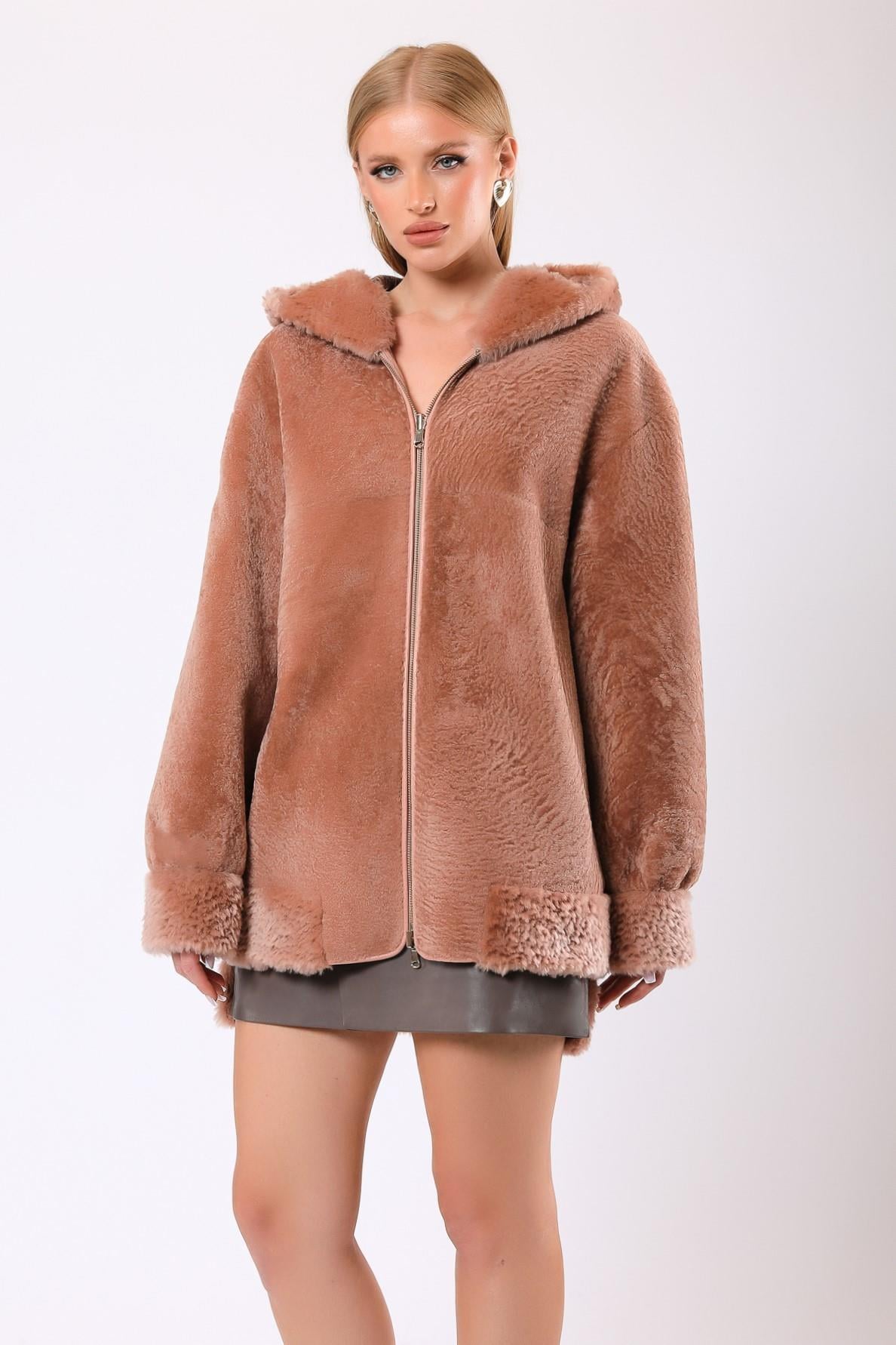 Manteau Andrea en fourrure saumon réversible, LC Leather Club