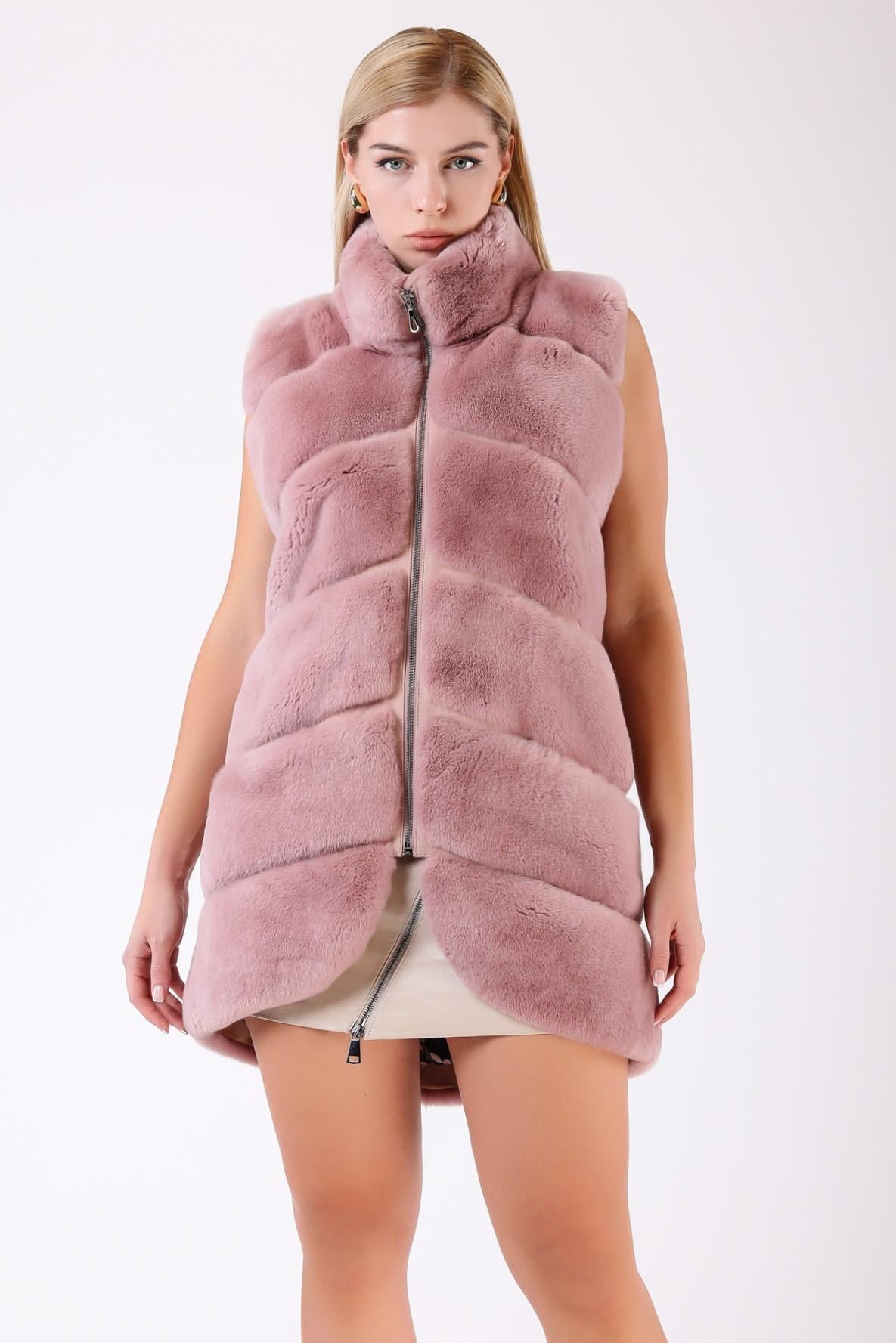 Gilet en rex rose saumon, LC Leather Club
