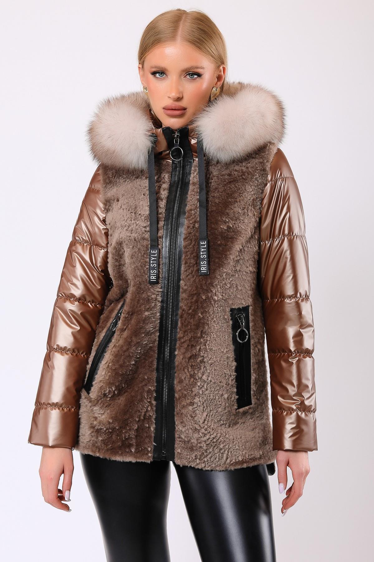 Doudoune Selena en laine saumon avec garniture en fourrure, LC Leather Club