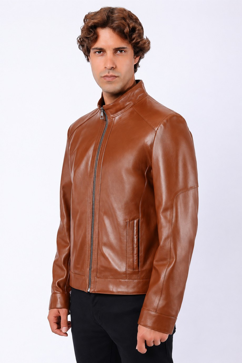 Taba Dik Yaka Hakiki Deri Ceket, LC Leather Club