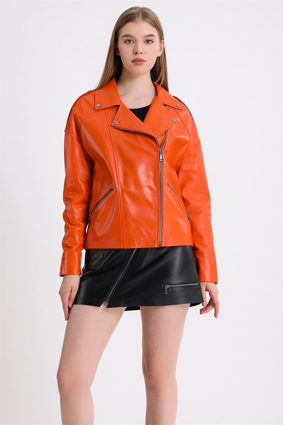 Veste en cuir orange oversized, LC Leather Club